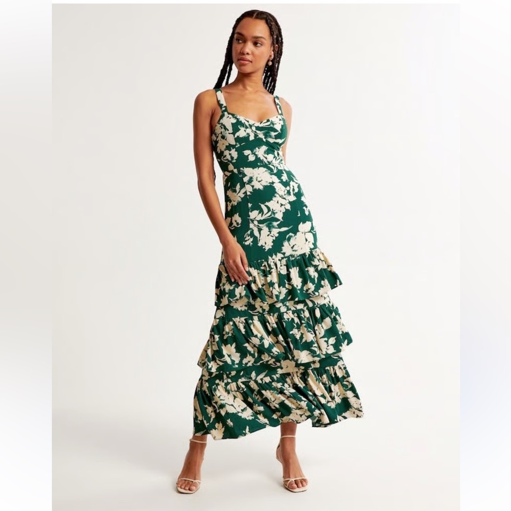 Abercrombie & Fitch Women's Green and White Dress.